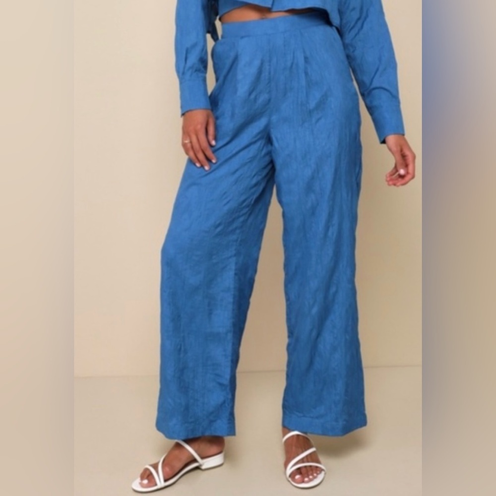 Lulu's Blue Wide-Leg High-Waisted Pants